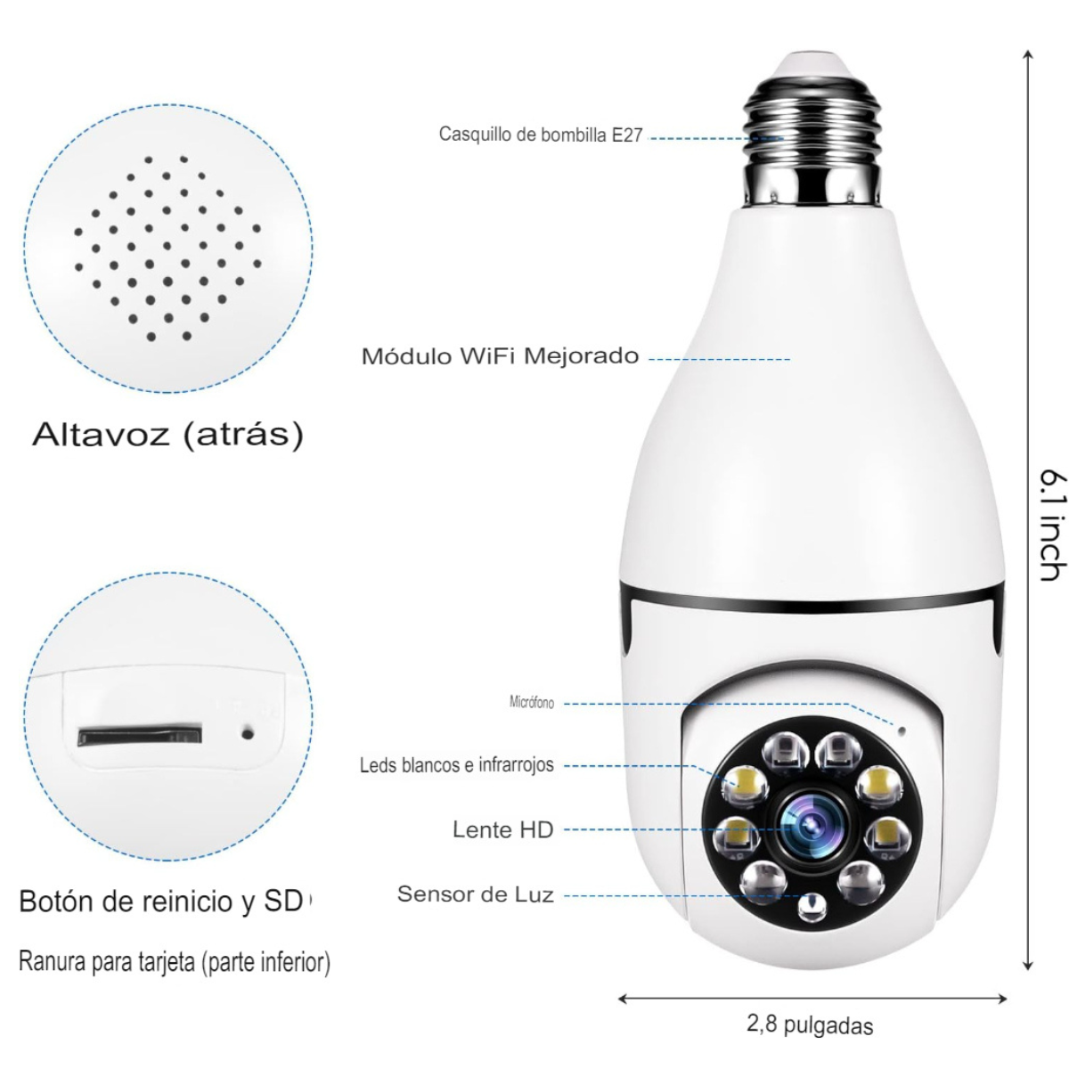 Cámara Seguridad 360 WiFi HD-1080P